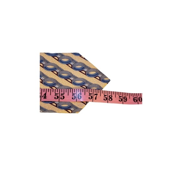 Dover by Arrow Necktie Tie Silk Yellow Blue Gray Geometric Circles Made in USA - Picture 10 of 12